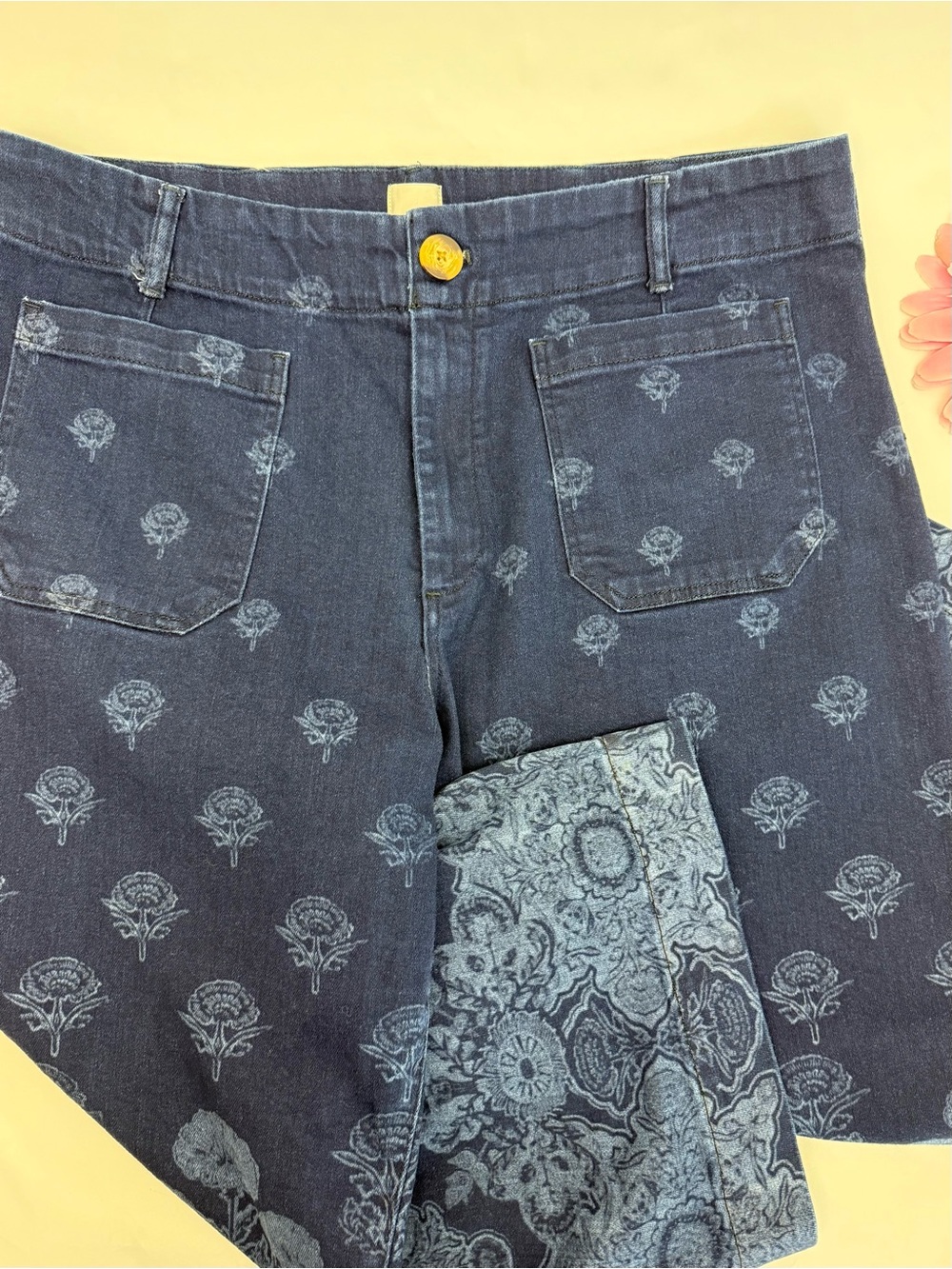 Maeve X Anthropologie The Colette Cropped Wide-Leg Jeans Denim Floral Print - Picture 6 of 16
